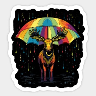 Moose Rainy Day With Umbrella Sticker